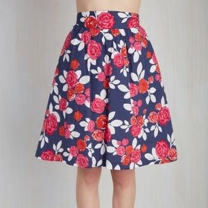 Modcloth Navy A-line Skirt with Floral Pattern